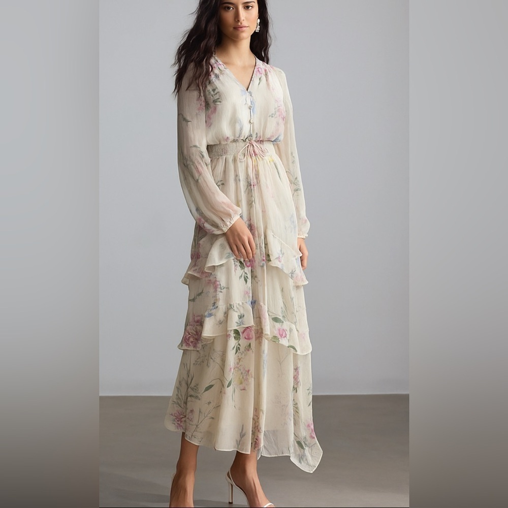 (S) Autres Filles anthropology Tiered Floral Maxi Dress NWOT